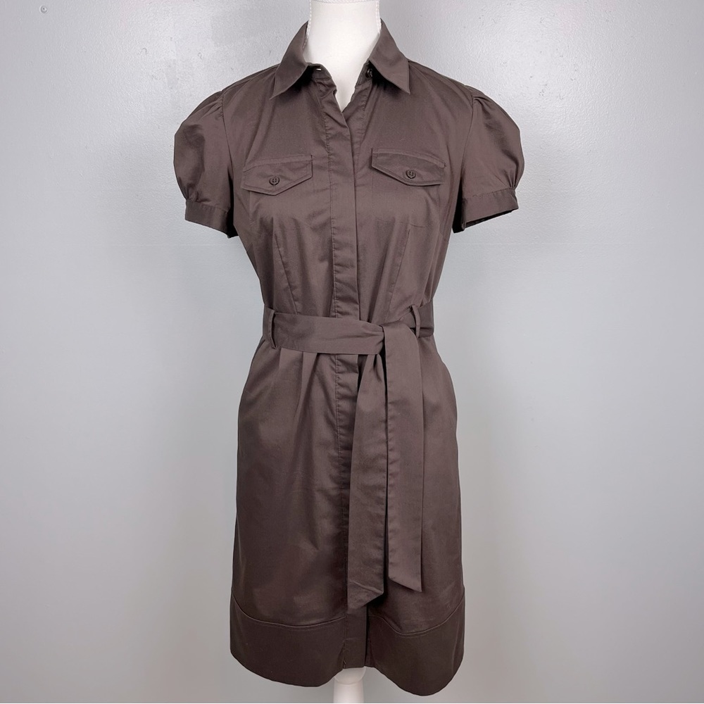 Worthington chocolate brown button front puff sleeve shirt dress, size 4.